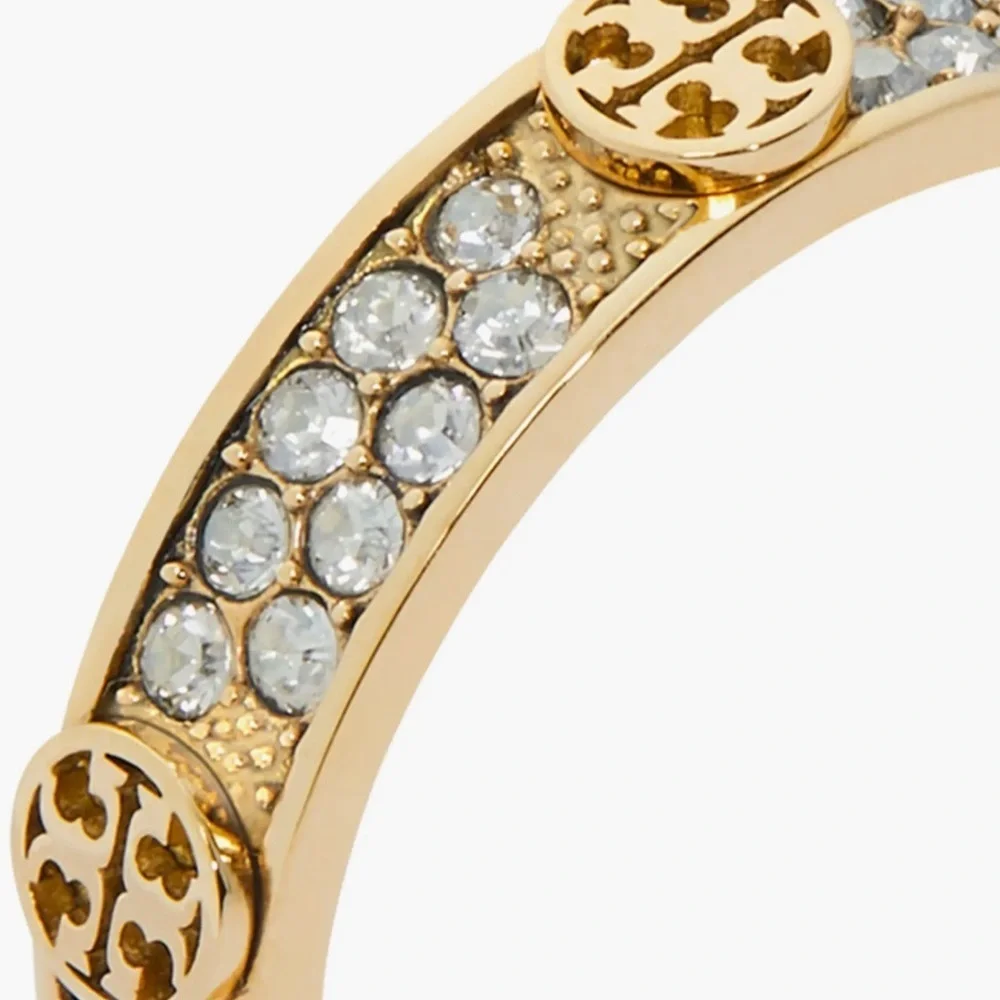 Tory Burch Gold Crystal Icon Pave Logo Ring - Size 6.5 - NWOT - MSRP $150